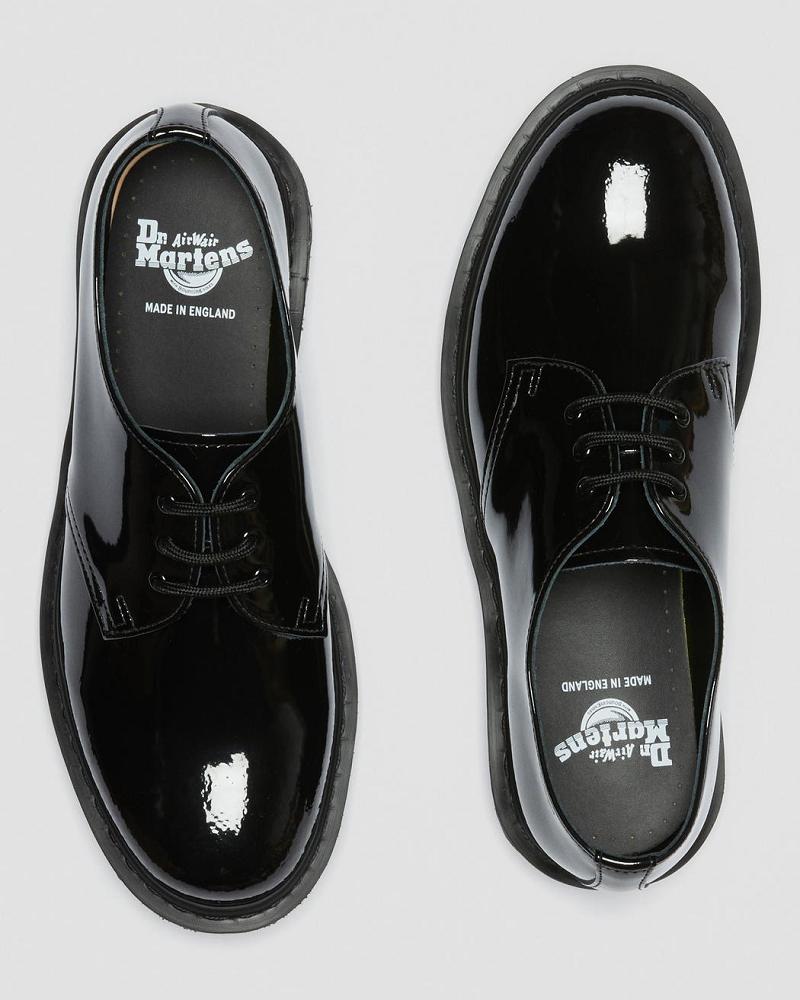 Women's Dr Martens 1461 Made in England Mono Patent Leather Oxfords Shoes Black | AU 355CTV